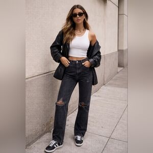 Abercrombie & Fitch Curve Love 90s Straight Ultra High Rise Distressed Jeans